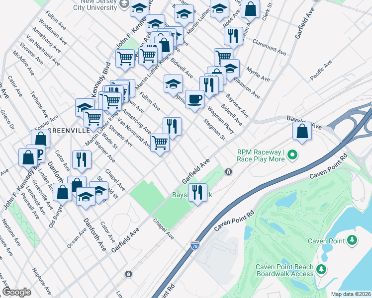map of restaurants, bars, coffee shops, grocery stores, and more near in Jersey City