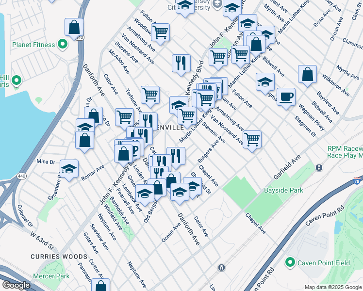 map of restaurants, bars, coffee shops, grocery stores, and more near in Jersey City