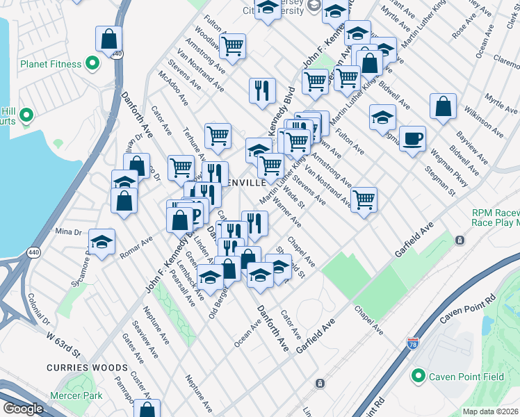 map of restaurants, bars, coffee shops, grocery stores, and more near in Jersey City