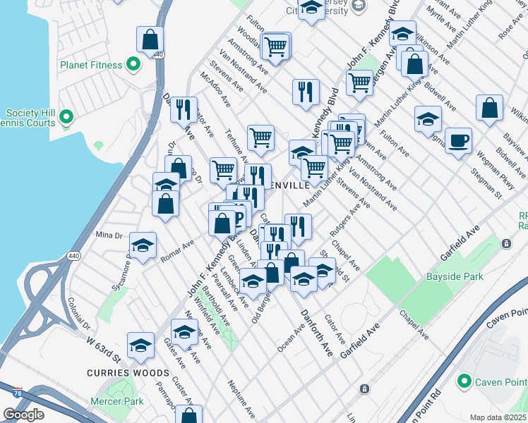 map of restaurants, bars, coffee shops, grocery stores, and more near 260 Cator Avenue in Jersey City