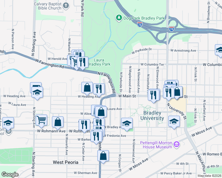map of restaurants, bars, coffee shops, grocery stores, and more near 1102 North Summit Boulevard in Peoria