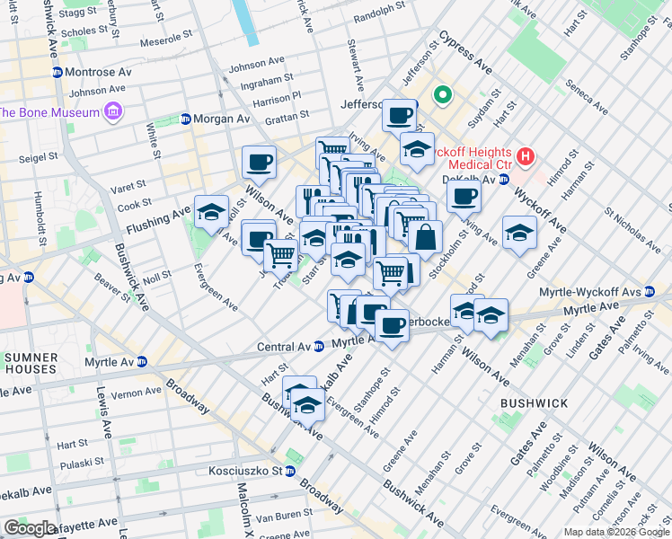 map of restaurants, bars, coffee shops, grocery stores, and more near in Brooklyn