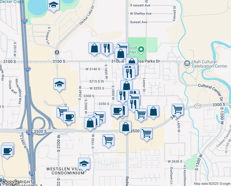 map of restaurants, bars, coffee shops, grocery stores, and more near 1786 West 3300 South in West Valley City