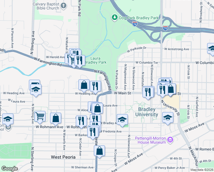 map of restaurants, bars, coffee shops, grocery stores, and more near 1102 North Summit Boulevard in Peoria