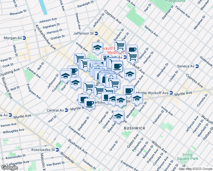 map of restaurants, bars, coffee shops, grocery stores, and more near in Brooklyn
