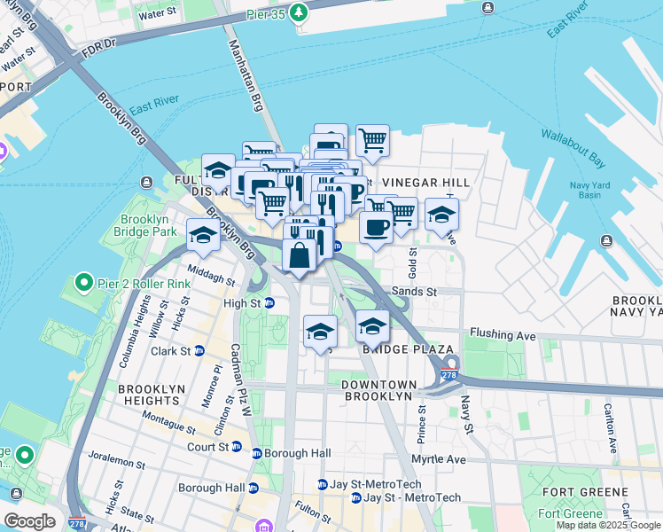 map of restaurants, bars, coffee shops, grocery stores, and more near 99 Prospect Street in Brooklyn