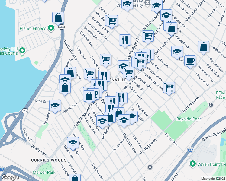 map of restaurants, bars, coffee shops, grocery stores, and more near 315 Old Bergen Road in Jersey City