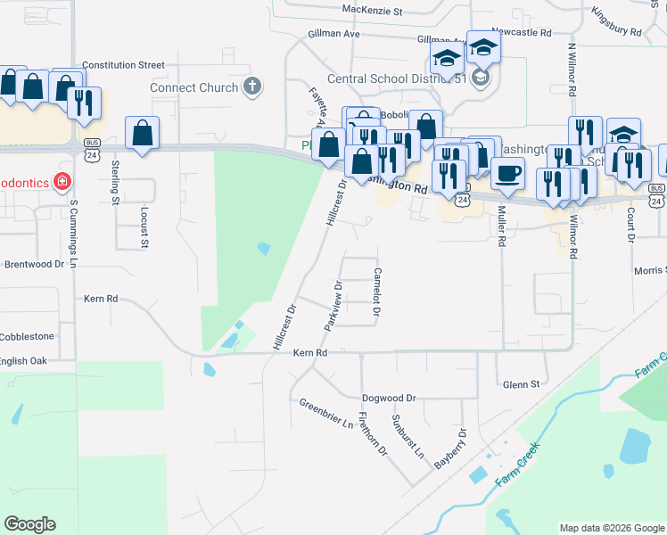map of restaurants, bars, coffee shops, grocery stores, and more near 302 Parkview Drive in Washington