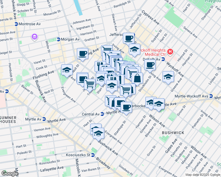 map of restaurants, bars, coffee shops, grocery stores, and more near in Brooklyn