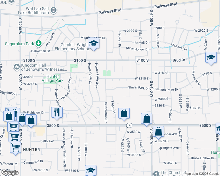 map of restaurants, bars, coffee shops, grocery stores, and more near 3272 Sharal Park Circle in West Valley City