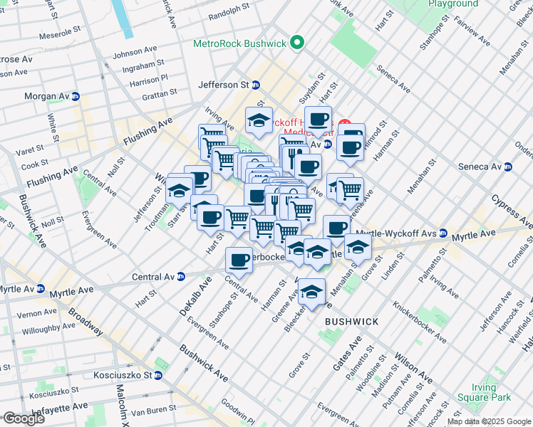 map of restaurants, bars, coffee shops, grocery stores, and more near in Brooklyn