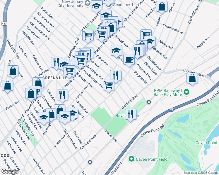 map of restaurants, bars, coffee shops, grocery stores, and more near 93 Armstrong Avenue in Jersey City