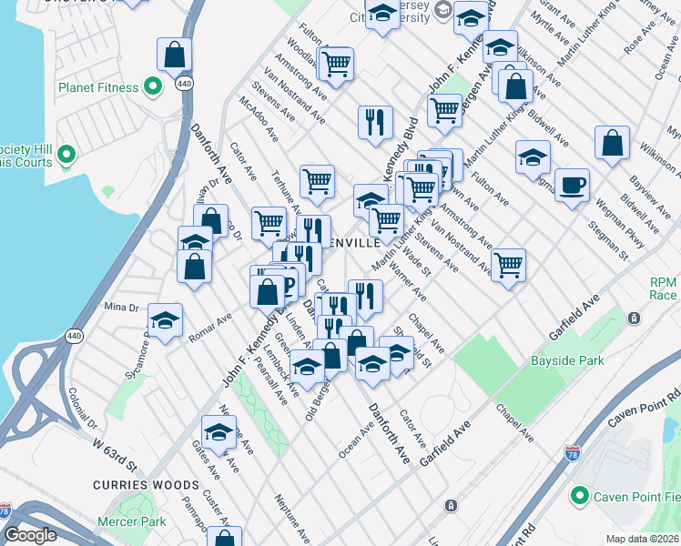 map of restaurants, bars, coffee shops, grocery stores, and more near 315 Old Bergen Road in Jersey City
