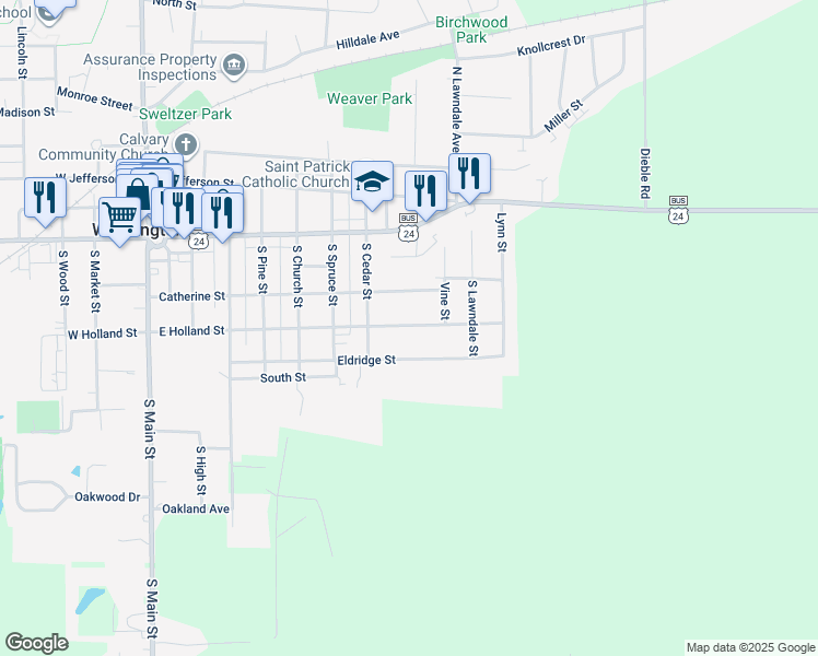 map of restaurants, bars, coffee shops, grocery stores, and more near 709 East Holland Street in Washington