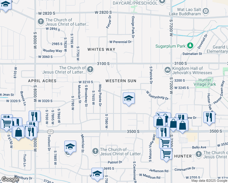 map of restaurants, bars, coffee shops, grocery stores, and more near 7517 West Western Sun Circle in Magna