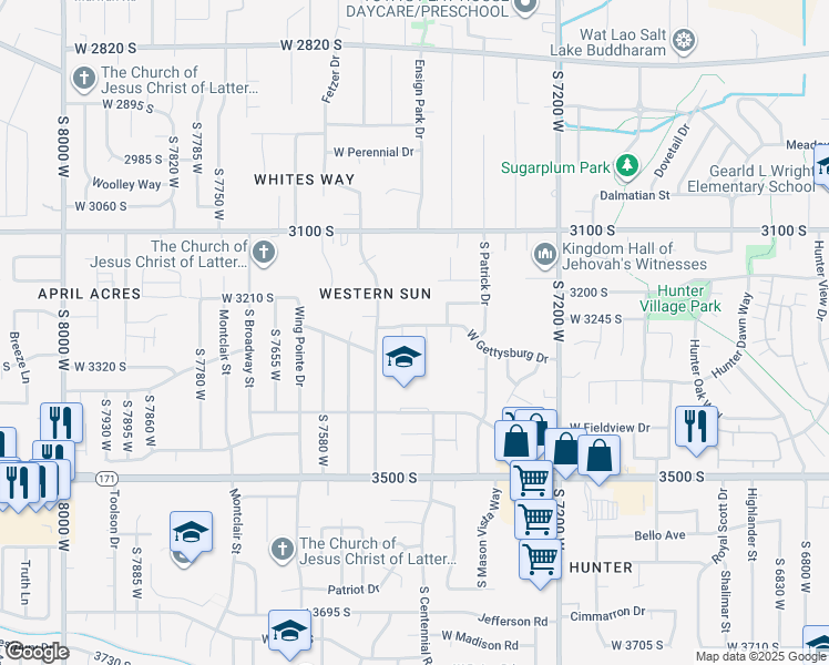 map of restaurants, bars, coffee shops, grocery stores, and more near 7441 West Gettysburg Drive in Magna