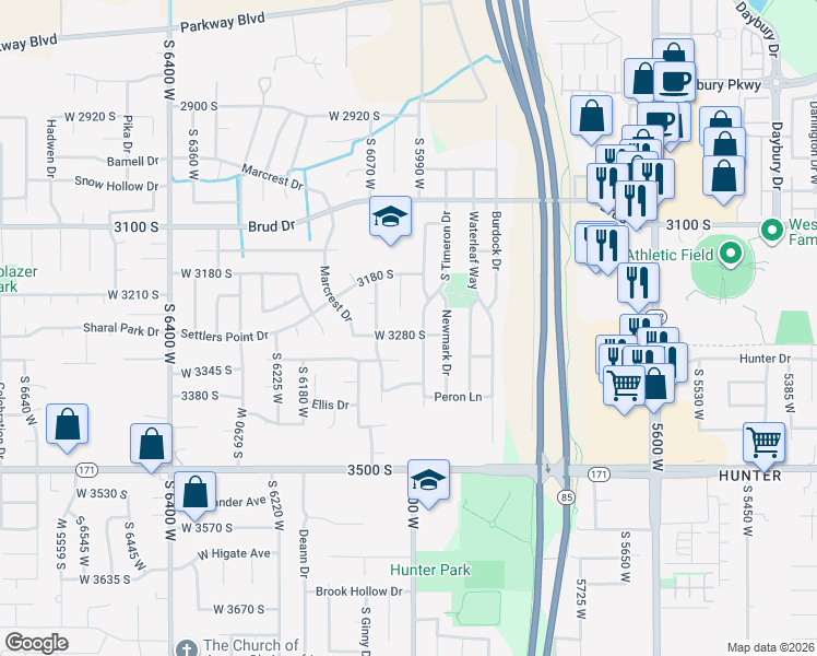 map of restaurants, bars, coffee shops, grocery stores, and more near 3242 Collins Camp Court in Salt Lake City