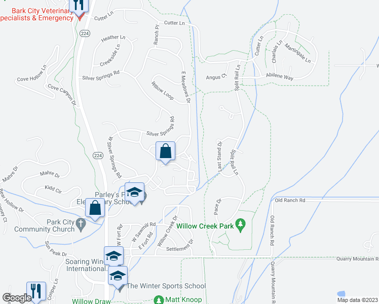 map of restaurants, bars, coffee shops, grocery stores, and more near 4872 East Meadows Drive in Park City