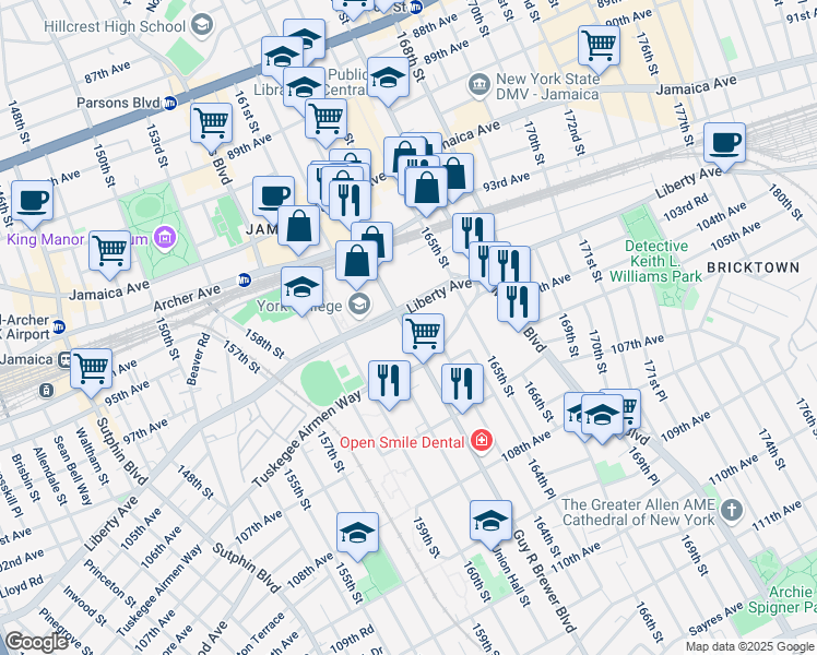 map of restaurants, bars, coffee shops, grocery stores, and more near in Queens