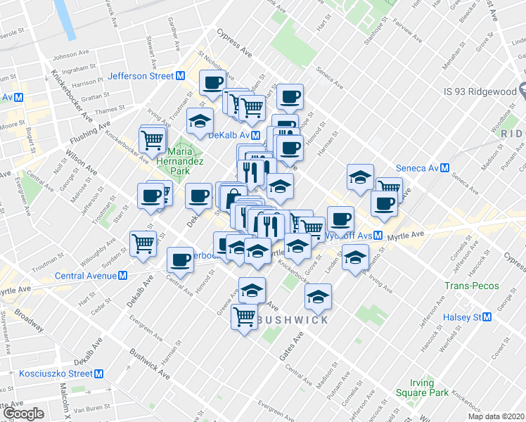 map of restaurants, bars, coffee shops, grocery stores, and more near in Brooklyn