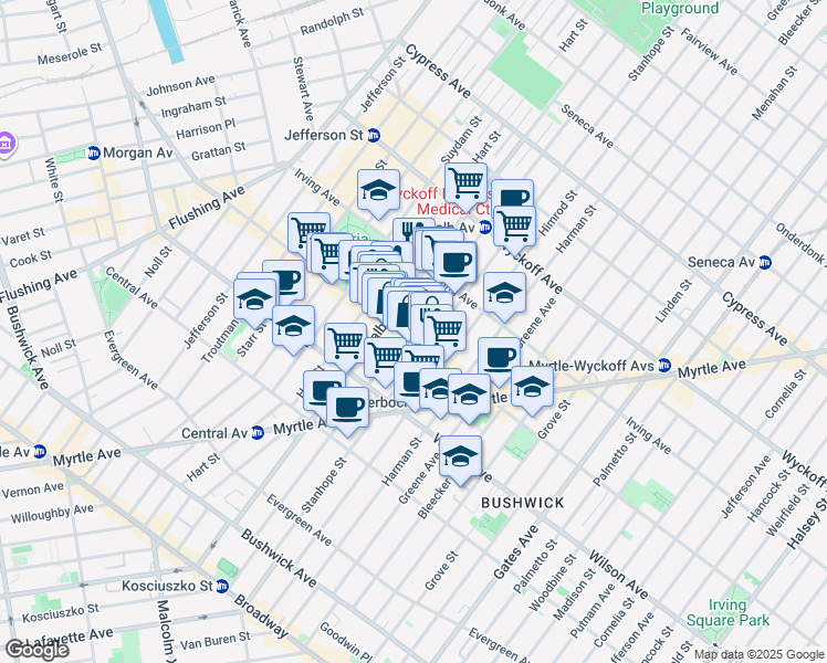 map of restaurants, bars, coffee shops, grocery stores, and more near in Brooklyn