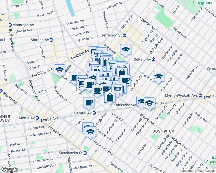 map of restaurants, bars, coffee shops, grocery stores, and more near in Brooklyn