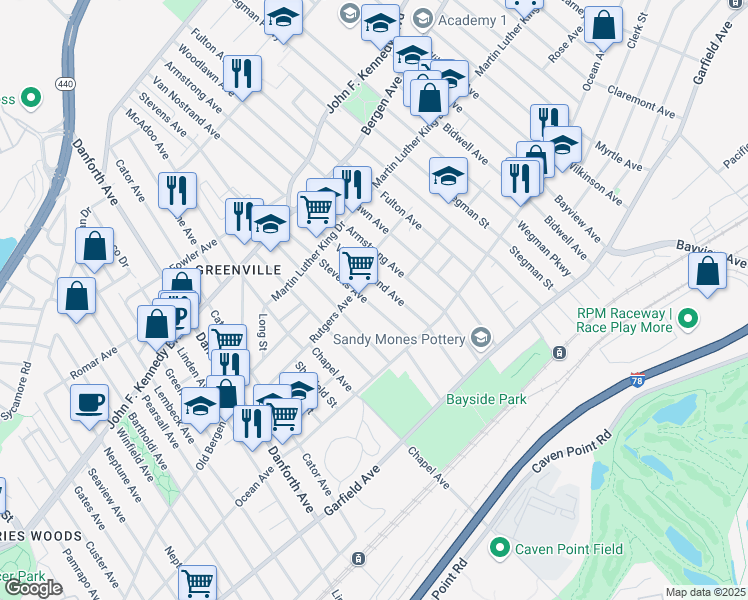 map of restaurants, bars, coffee shops, grocery stores, and more near 117 Van Nostrand Avenue in Jersey City
