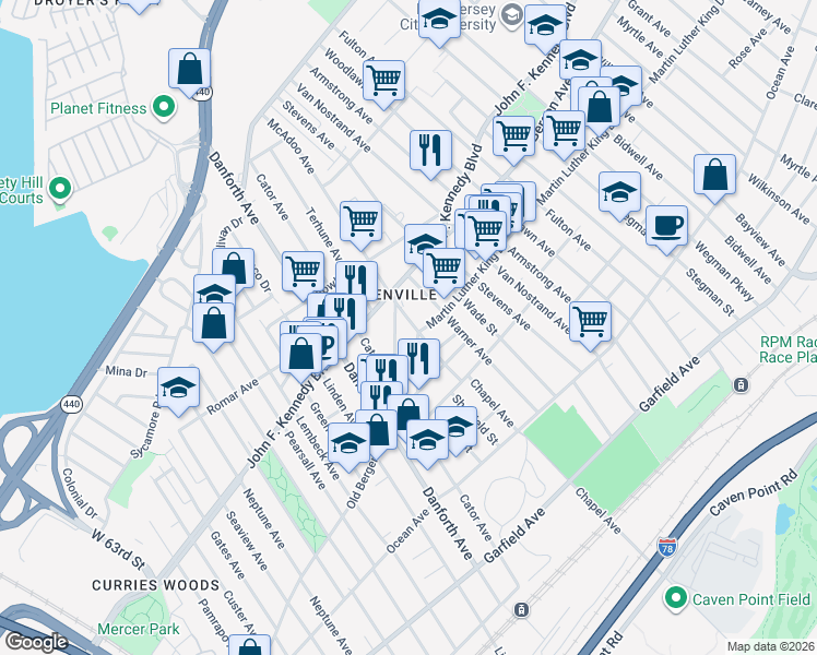 map of restaurants, bars, coffee shops, grocery stores, and more near in Jersey City