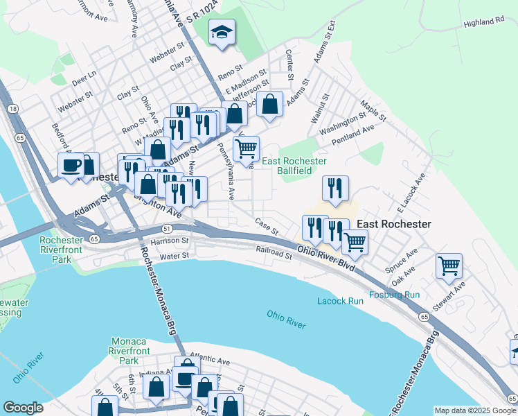 map of restaurants, bars, coffee shops, grocery stores, and more near 499 Pinney Street in Rochester