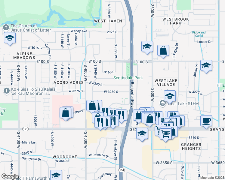 map of restaurants, bars, coffee shops, grocery stores, and more near 3840 West 3280 South in West Valley City