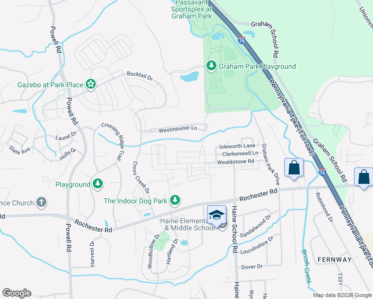 map of restaurants, bars, coffee shops, grocery stores, and more near 517 Paddington Lane in Cranberry Township