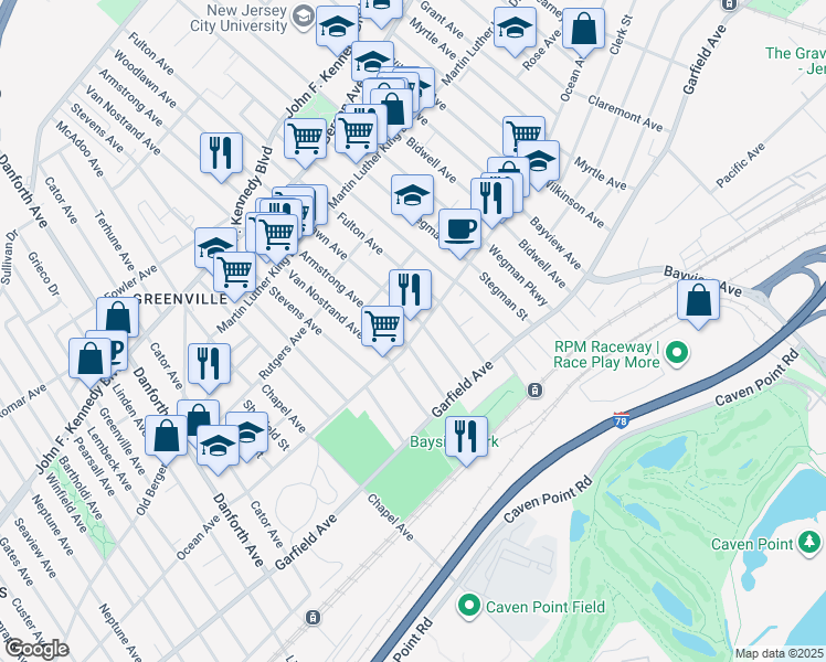 map of restaurants, bars, coffee shops, grocery stores, and more near 409 Ocean Avenue in Jersey City
