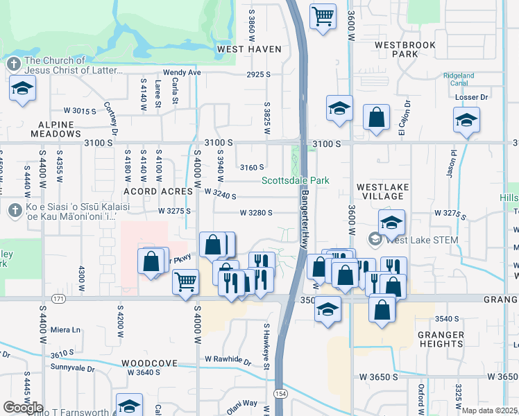 map of restaurants, bars, coffee shops, grocery stores, and more near 3840 West 3280 South in West Valley City