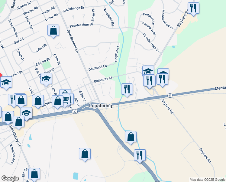 map of restaurants, bars, coffee shops, grocery stores, and more near 101 Limerick Lane in Phillipsburg