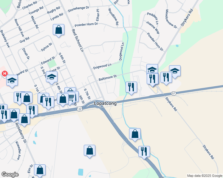 map of restaurants, bars, coffee shops, grocery stores, and more near 58 Limerick Lane in Phillipsburg