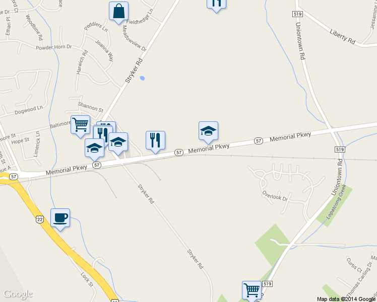 map of restaurants, bars, coffee shops, grocery stores, and more near 261 Rte 57 in Lopatcong