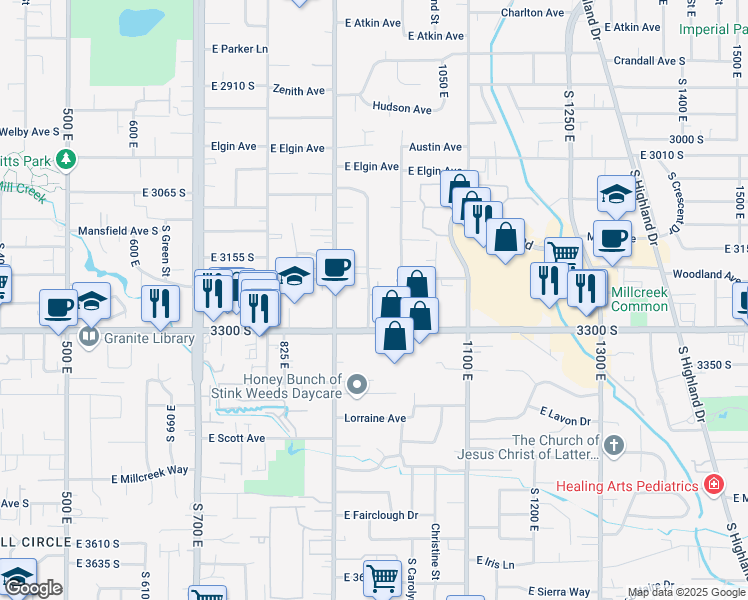 map of restaurants, bars, coffee shops, grocery stores, and more near 3217 South 945 East in Millcreek