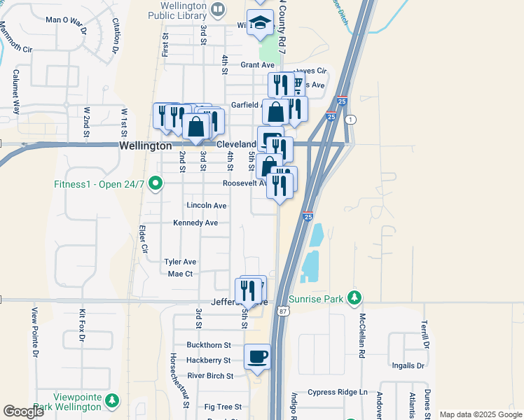 map of restaurants, bars, coffee shops, grocery stores, and more near 3916 Kennedy Avenue in Wellington
