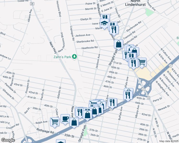 map of restaurants, bars, coffee shops, grocery stores, and more near 448 48th Street in Lindenhurst