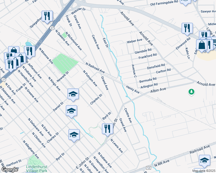 map of restaurants, bars, coffee shops, grocery stores, and more near 392 Grand Avenue in Lindenhurst