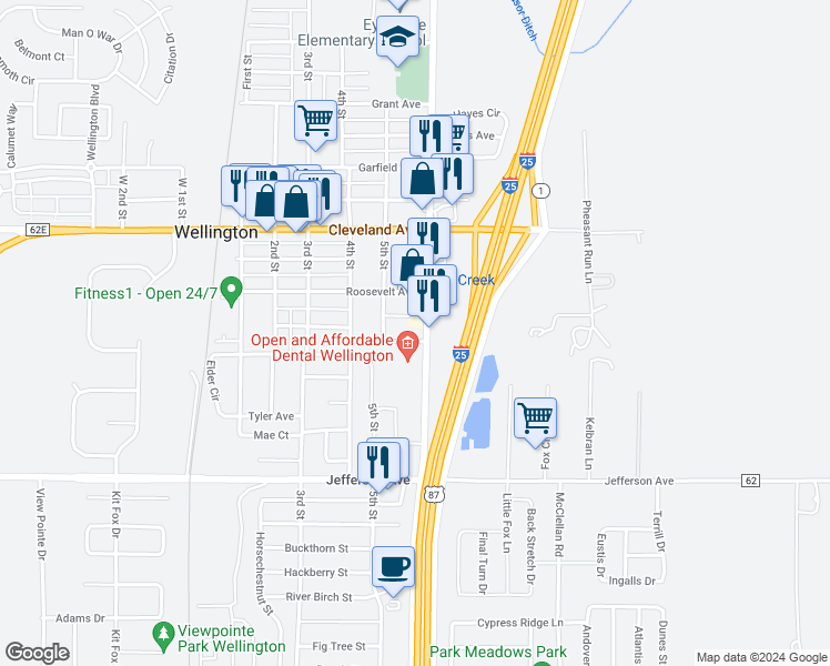 map of restaurants, bars, coffee shops, grocery stores, and more near 3916 Kennedy Avenue in Wellington