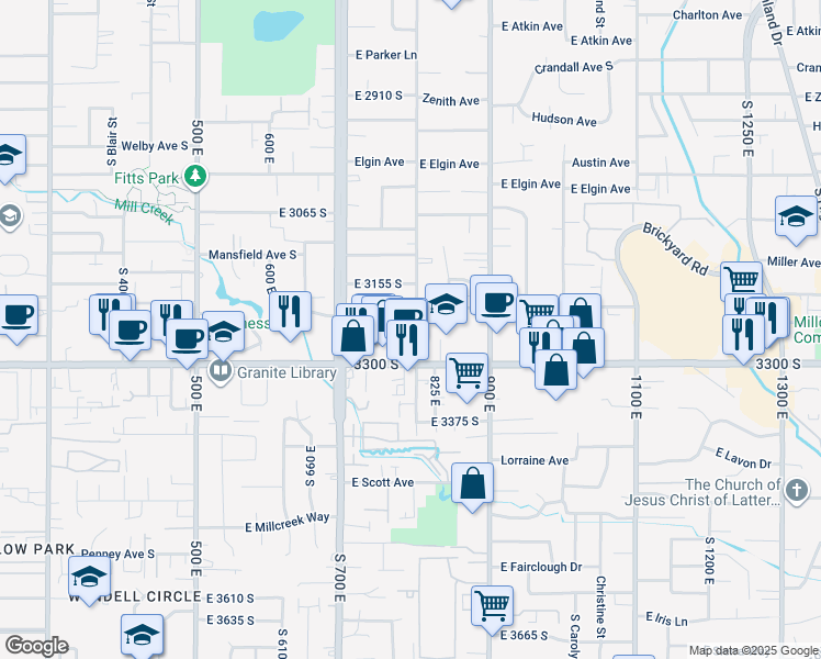 map of restaurants, bars, coffee shops, grocery stores, and more near 795 Jepson Avenue in Salt Lake City