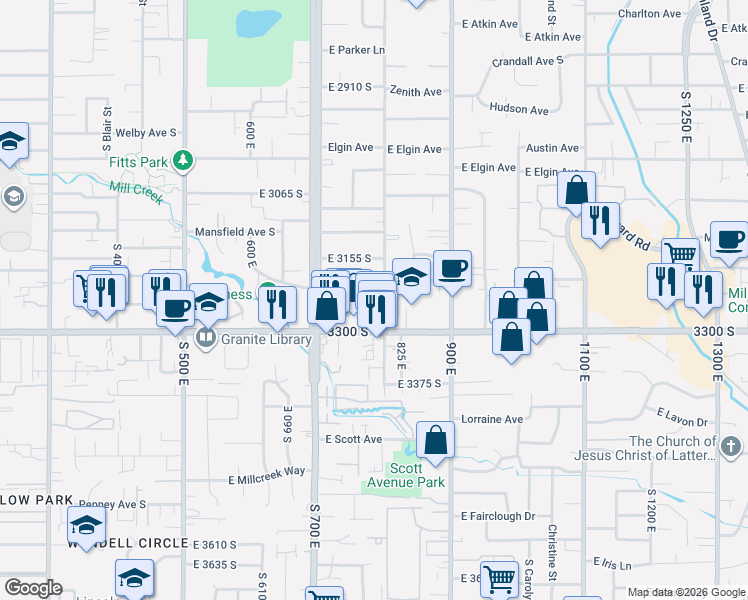 map of restaurants, bars, coffee shops, grocery stores, and more near 795 Jepson Avenue in Salt Lake City