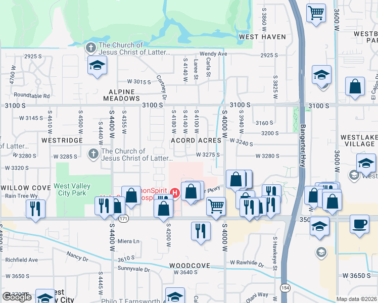 map of restaurants, bars, coffee shops, grocery stores, and more near 3279 South 4140 West in West Valley City
