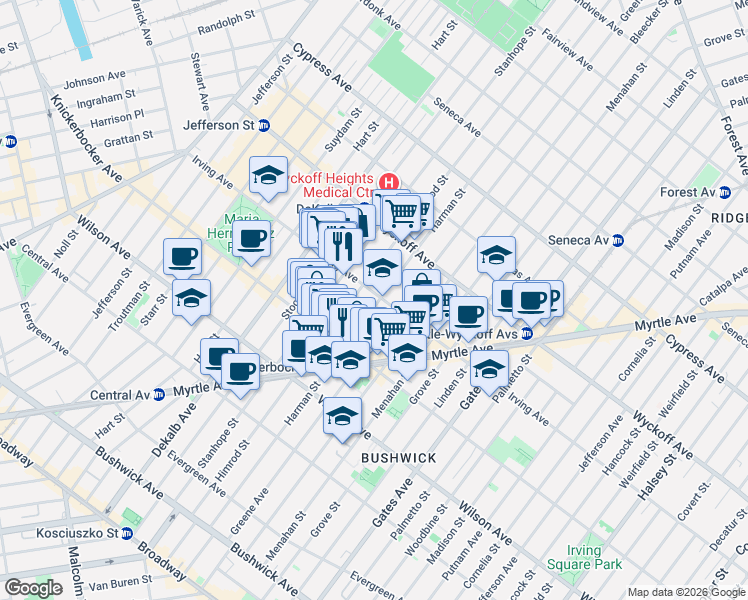 map of restaurants, bars, coffee shops, grocery stores, and more near in Brooklyn