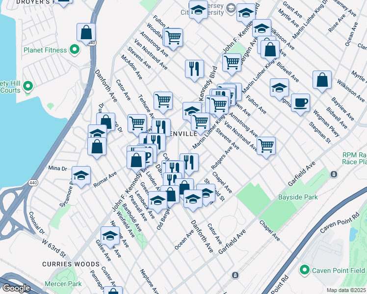 map of restaurants, bars, coffee shops, grocery stores, and more near 315 Old Bergen Road in Jersey City