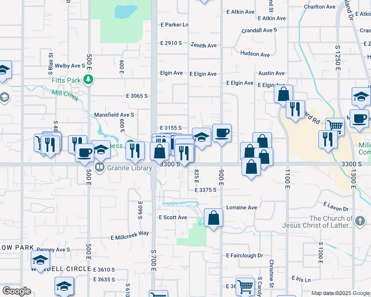 map of restaurants, bars, coffee shops, grocery stores, and more near 795 Jepson Avenue in Salt Lake City