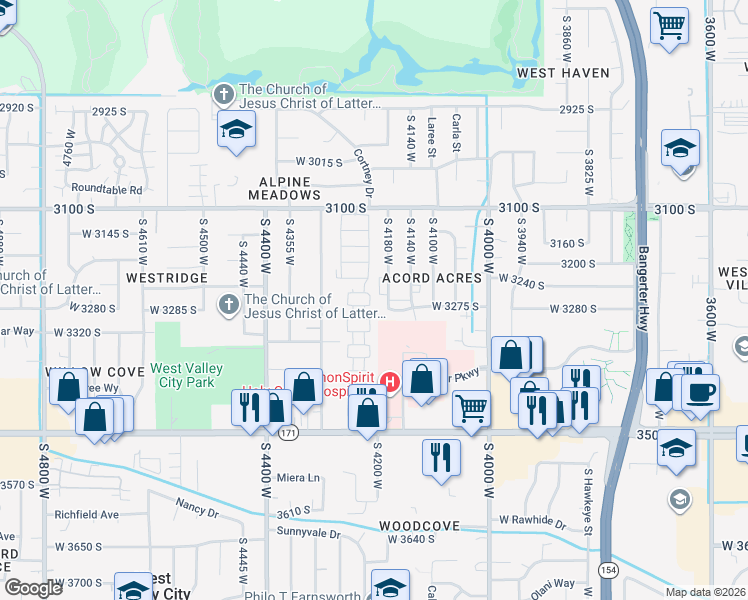 map of restaurants, bars, coffee shops, grocery stores, and more near 3263 Eastcrest Road in West Valley City