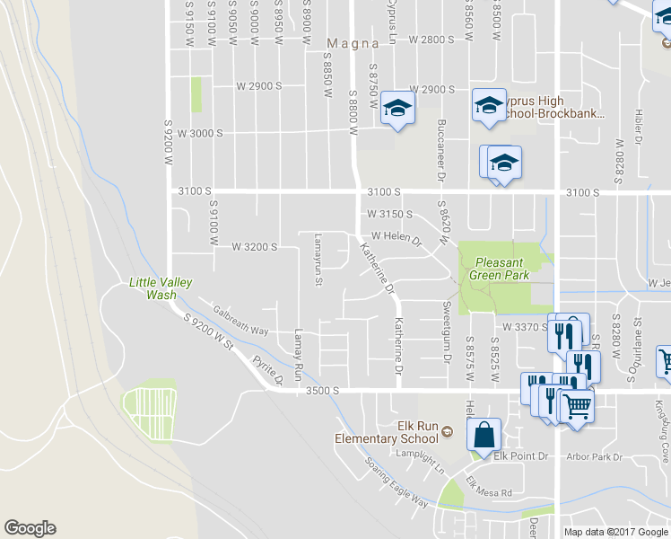 map of restaurants, bars, coffee shops, grocery stores, and more near 8843 West Julia Lane in Magna