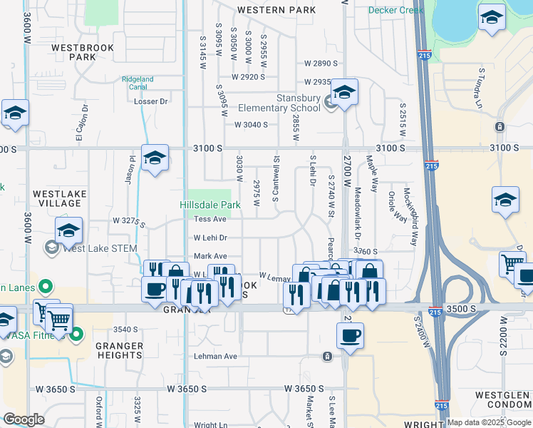 map of restaurants, bars, coffee shops, grocery stores, and more near 2940 Tess Avenue in Salt Lake City